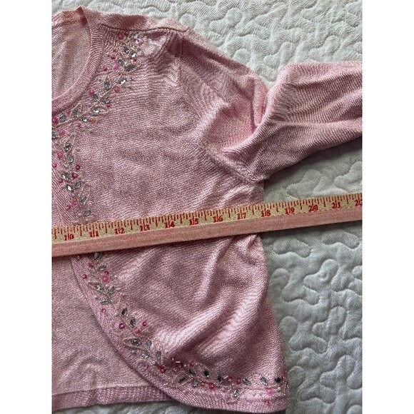 Vintage Dress Barn Pink Y2K Studded Cropped Cardigan Sweater size small - Picture 4 of 5